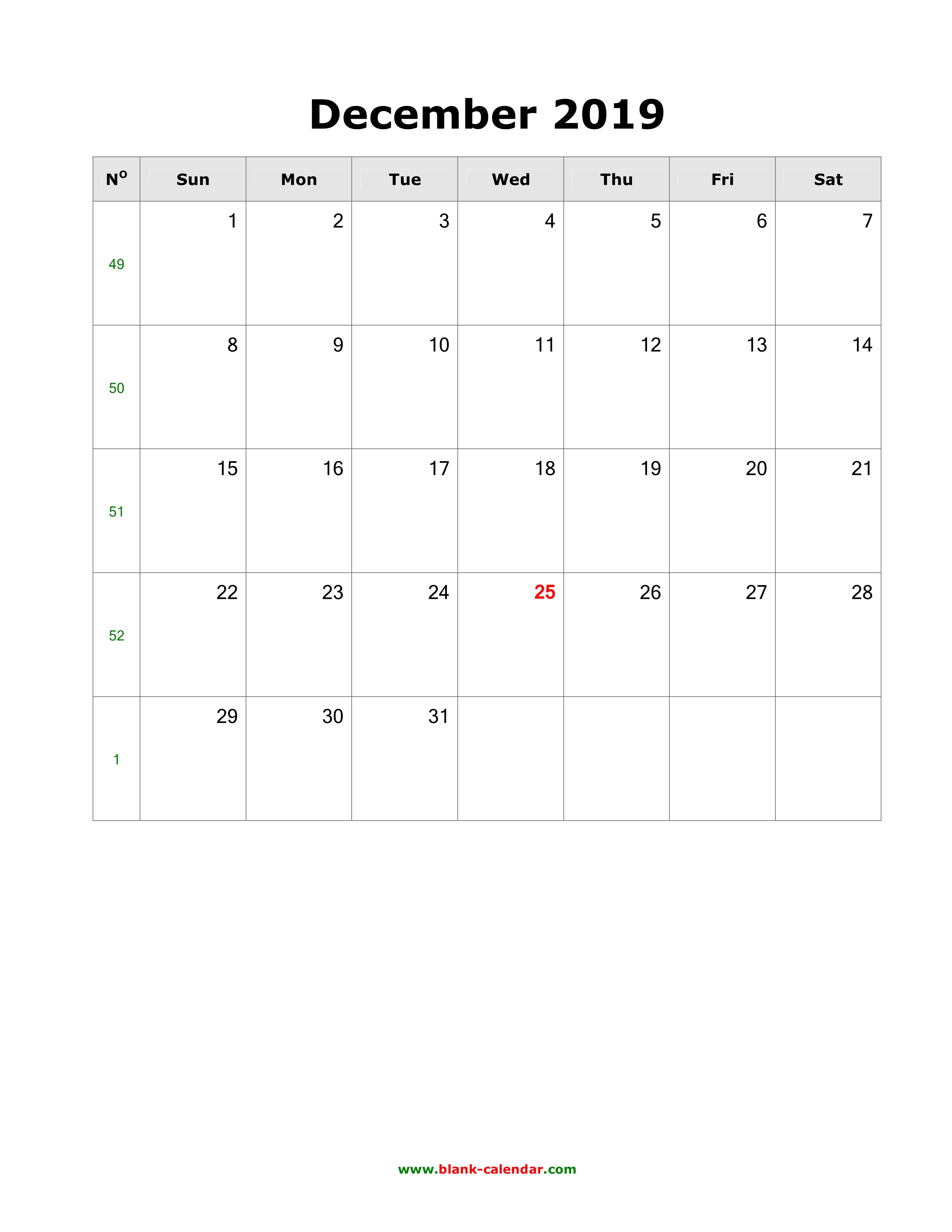 download december 2019 blank calendar vertical