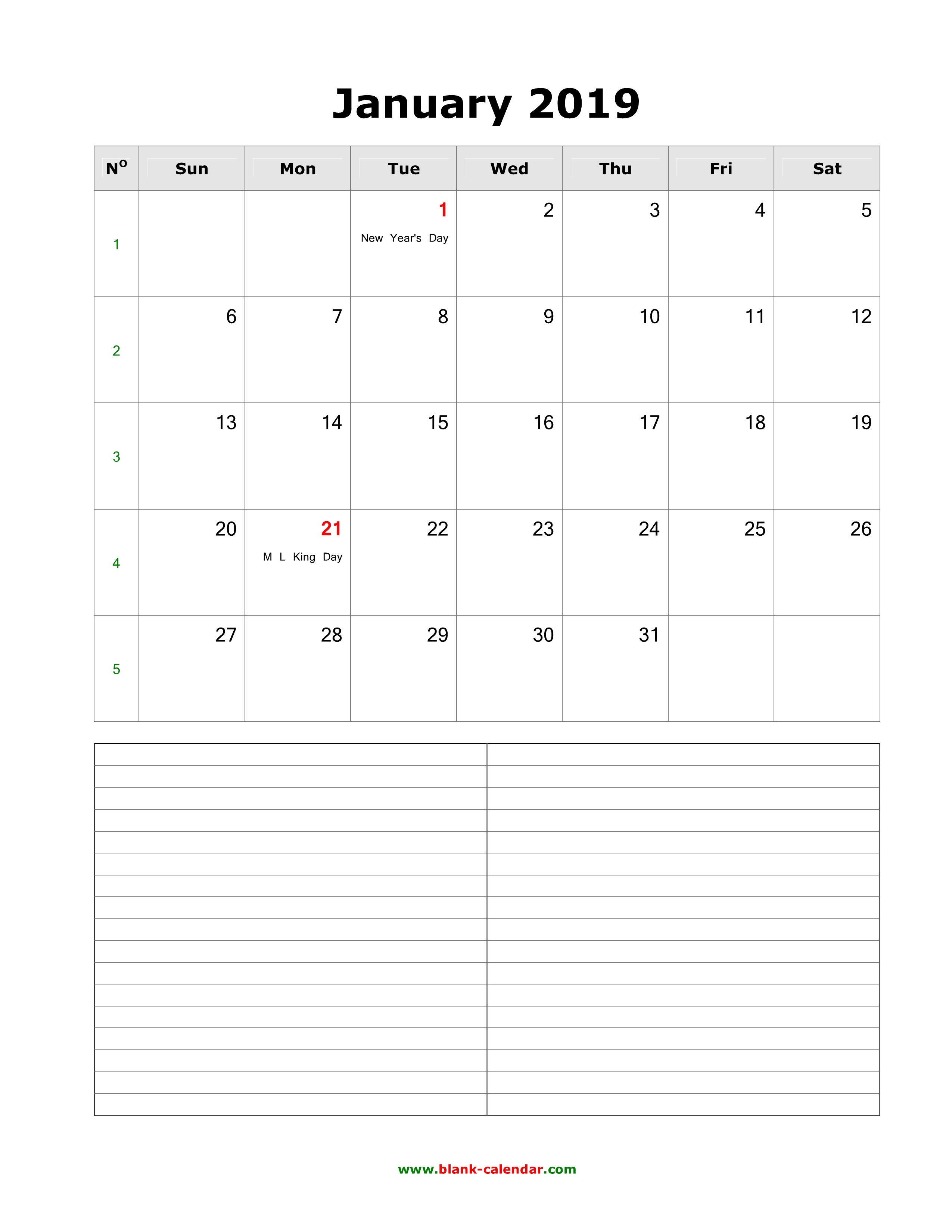 download january 2019 blank calendar with space for notes vertical blank calendar with notes
