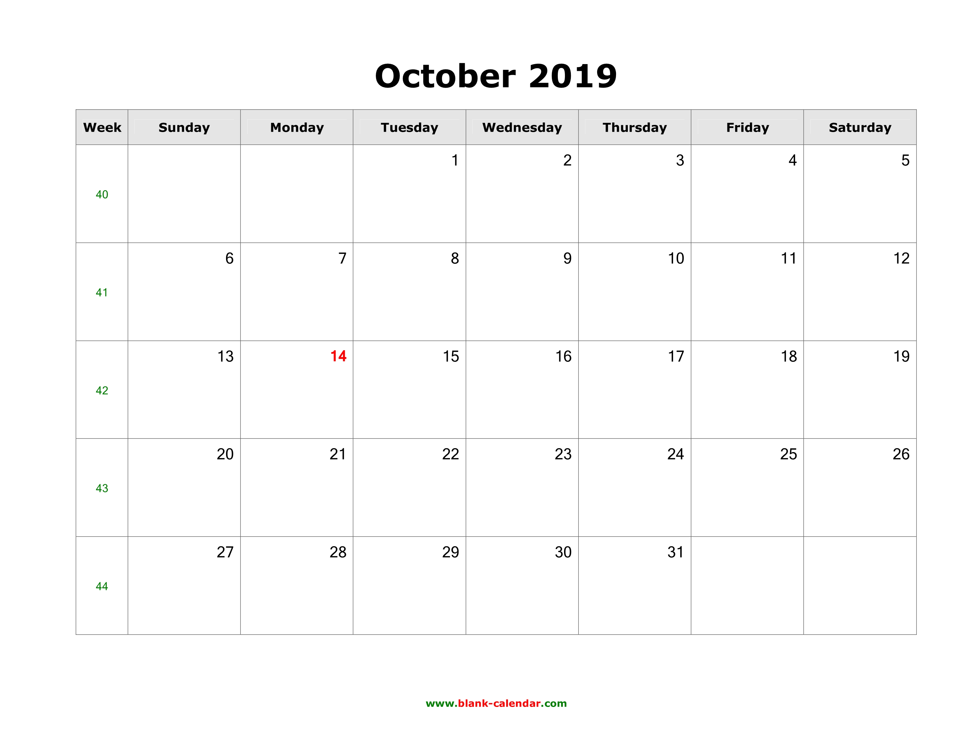 download october 2019 blank calendar horizontal month of october 2019 calendar
