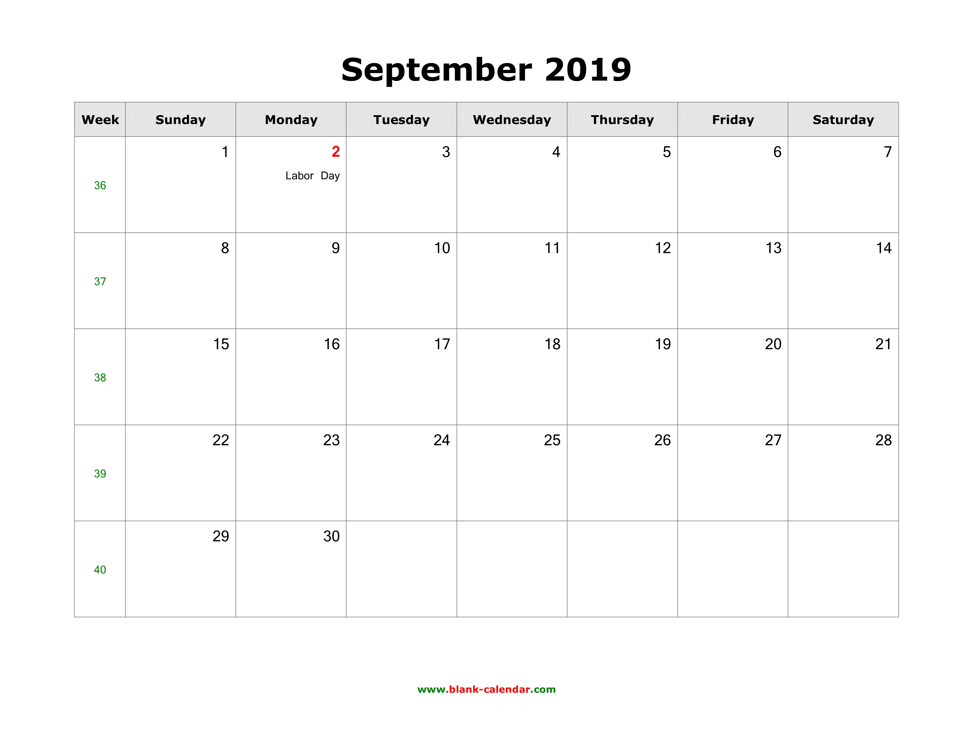 Print Friendly September 2019 Us Calendar For Printing