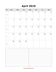 april 2019 blank calendar calendar notes blank portrait