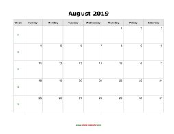 blank august calendar 2019 landscape