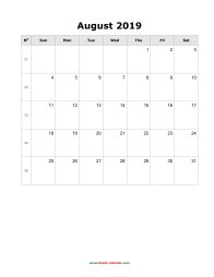August 2019 Blank Calendar (vertical)