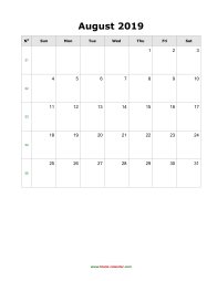 blank august calendar 2019 portrait