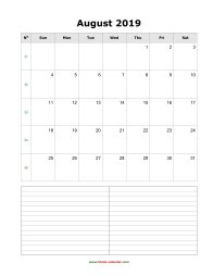 blank august calendar 2019 with notes portrait