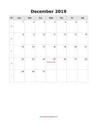 December 2019 Blank Calendar (US Holidays, vertical)