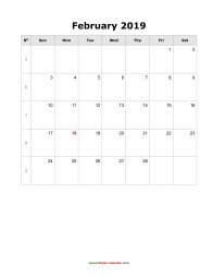 February 2019 Blank Calendar (vertical)