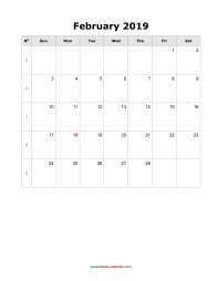 february 2019 blank calendar calendar blank portrait