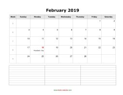 february 2019 blank calendar calendar notes blank landscape