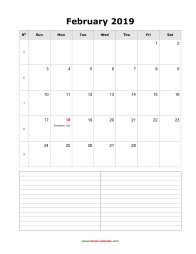 february 2019 blank calendar calendar notes blank portrait
