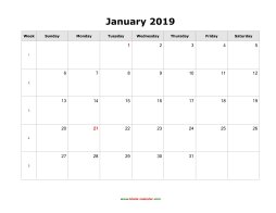 January 2019 Blank Calendar (horizontal)