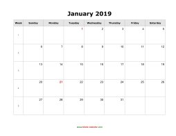 January 2019 Blank Calendar (horizontal)
