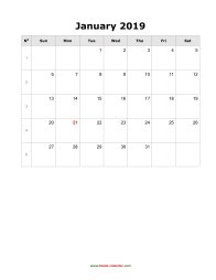 January 2019 Blank Calendar (vertical)