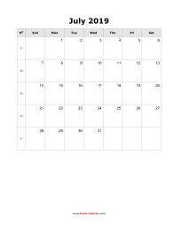 July 2019 Blank Calendar (vertical)