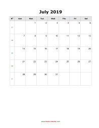 blank july calendar 2019 portrait