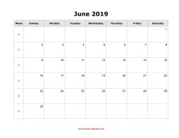 blank june calendar 2019 landscape