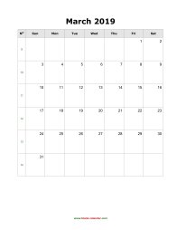 March 2019 Blank Calendar (US Holidays, vertical)