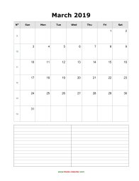 blank march calendar 2019 with notes portrait