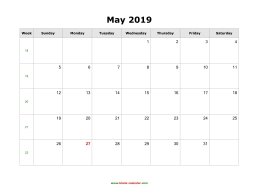 blank may calendar 2019 landscape