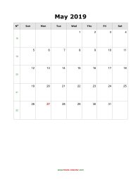 May 2019 Blank Calendar (vertical)