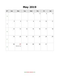 May 2019 Blank Calendar (US Holidays, vertical)