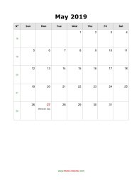 blank may holidays calendar 2019 portrait