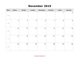 blank november calendar 2019 landscape