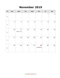 blank november holidays calendar 2019 portrait