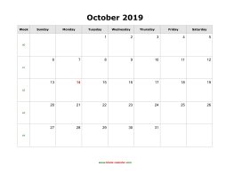 blank october calendar 2019 landscape