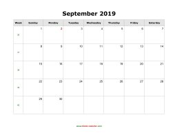 September 2019 Blank Calendar (horizontal)
