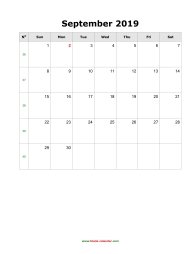 September 2019 Blank Calendar (vertical)
