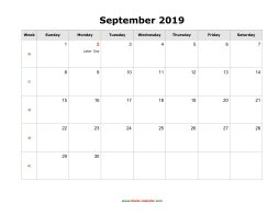 blank september holidays calendar 2019 landscape