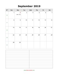 september 2019 blank calendar calendar notes blank portrait