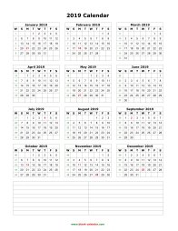 blank calendar 2019 with notes portrait