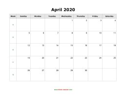 blank april calendar 2020 landscape