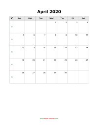 April 2020 Blank Calendar (vertical)