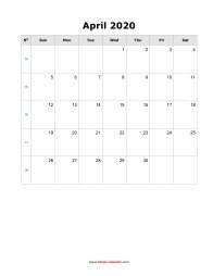 blank april calendar 2020 portrait