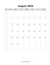 August 2020 Blank Calendar (vertical)
