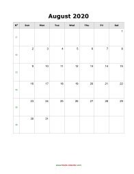 blank august calendar 2020 portrait