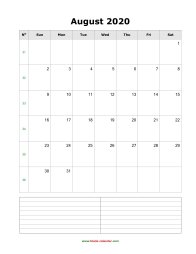 blank august calendar 2020 with notes portrait