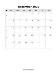 December 2020 Blank Calendar (vertical)