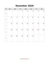 blank december calendar 2020 portrait