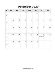 blank december holidays calendar 2020 portrait