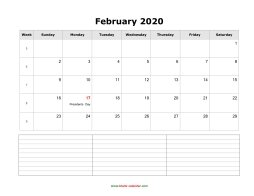february 2020 blank calendar calendar notes blank landscape