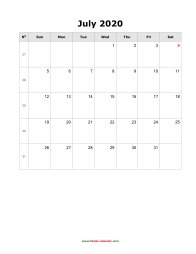 blank july calendar 2020 portrait