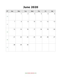 June 2020 Blank Calendar (US Holidays, vertical)