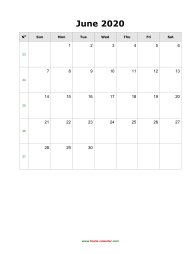 blank june holidays calendar 2020 portrait