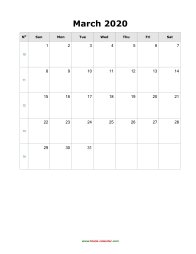 blank march holidays calendar 2020 portrait
