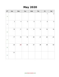 May 2020 Blank Calendar (vertical)