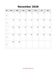 November 2020 Blank Calendar (vertical)